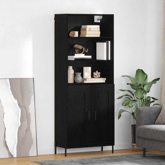 Hoge kast Zwart eiken 69,5 x 34 x 180 cm Bewerkt hout is nu te koop bij PeponiXL, paradijselijk wonen!
