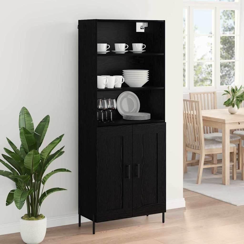 Hoge kast Zwart eiken 69,5 x 34 x 180 cm Bewerkt hout is nu te koop bij PeponiXL, paradijselijk wonen!