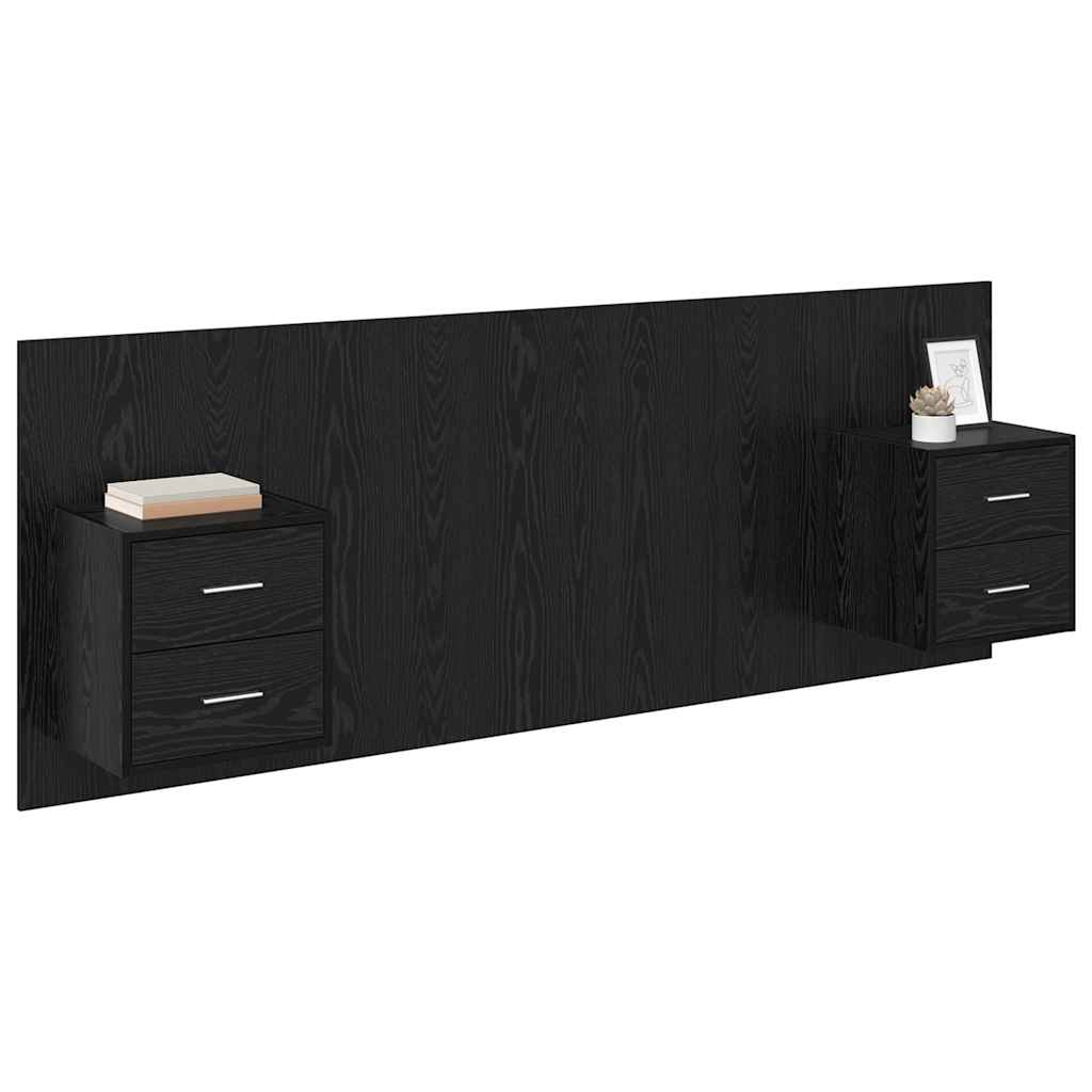 Hoofdbord Met Kast met lade 3 pcs Zwart Eiken Bewerkt hout is nu te koop bij PeponiXL, paradijselijk wonen!