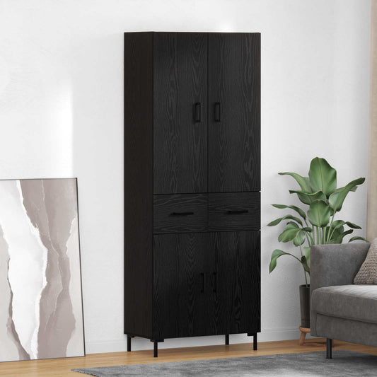Highboard met lade Zwart Eiken 69,5 x 34 x 180 cm Bewerkt hout is nu te koop bij PeponiXL, paradijselijk wonen!