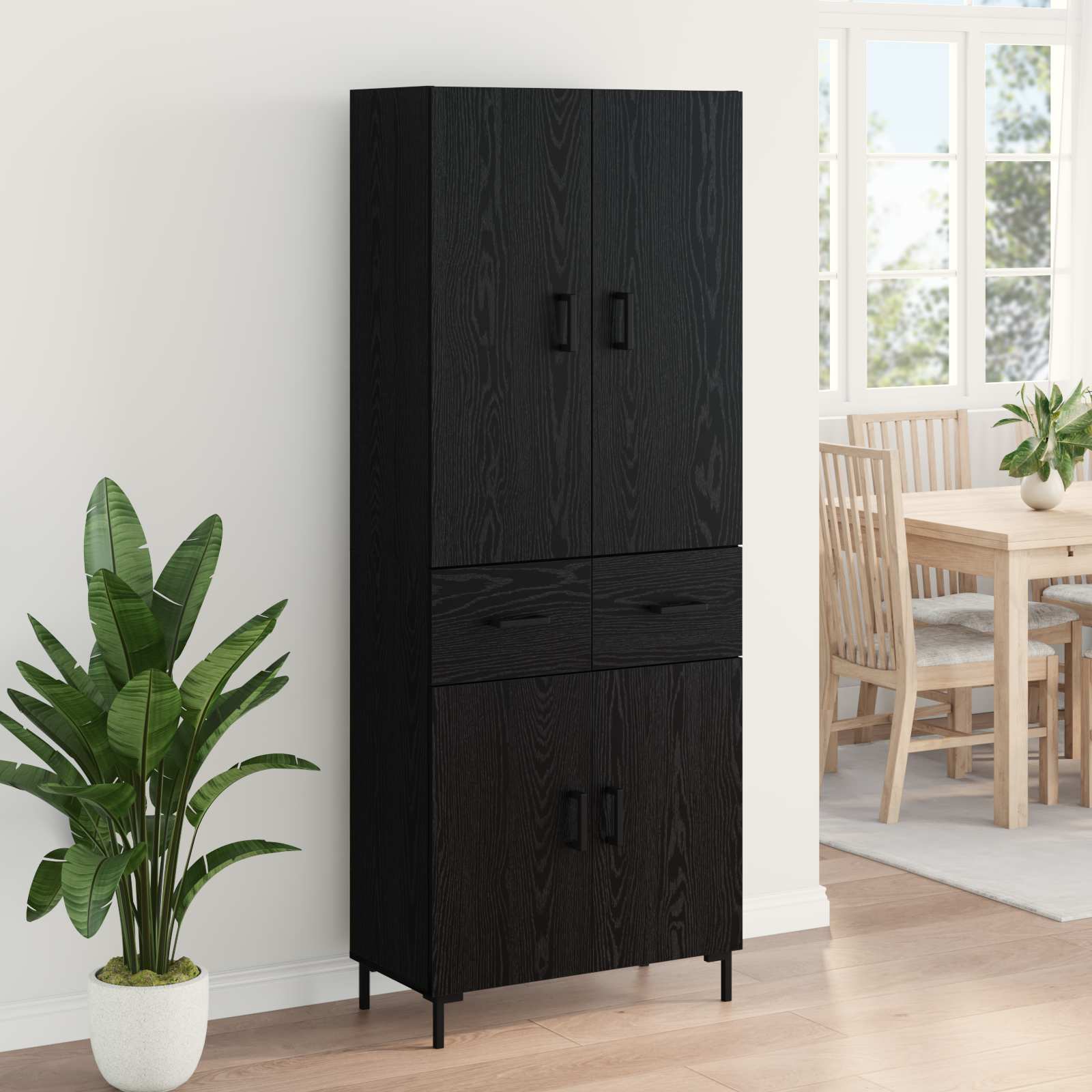 Highboard met lade Zwart Eiken 69,5 x 34 x 180 cm Bewerkt hout is nu te koop bij PeponiXL, paradijselijk wonen!