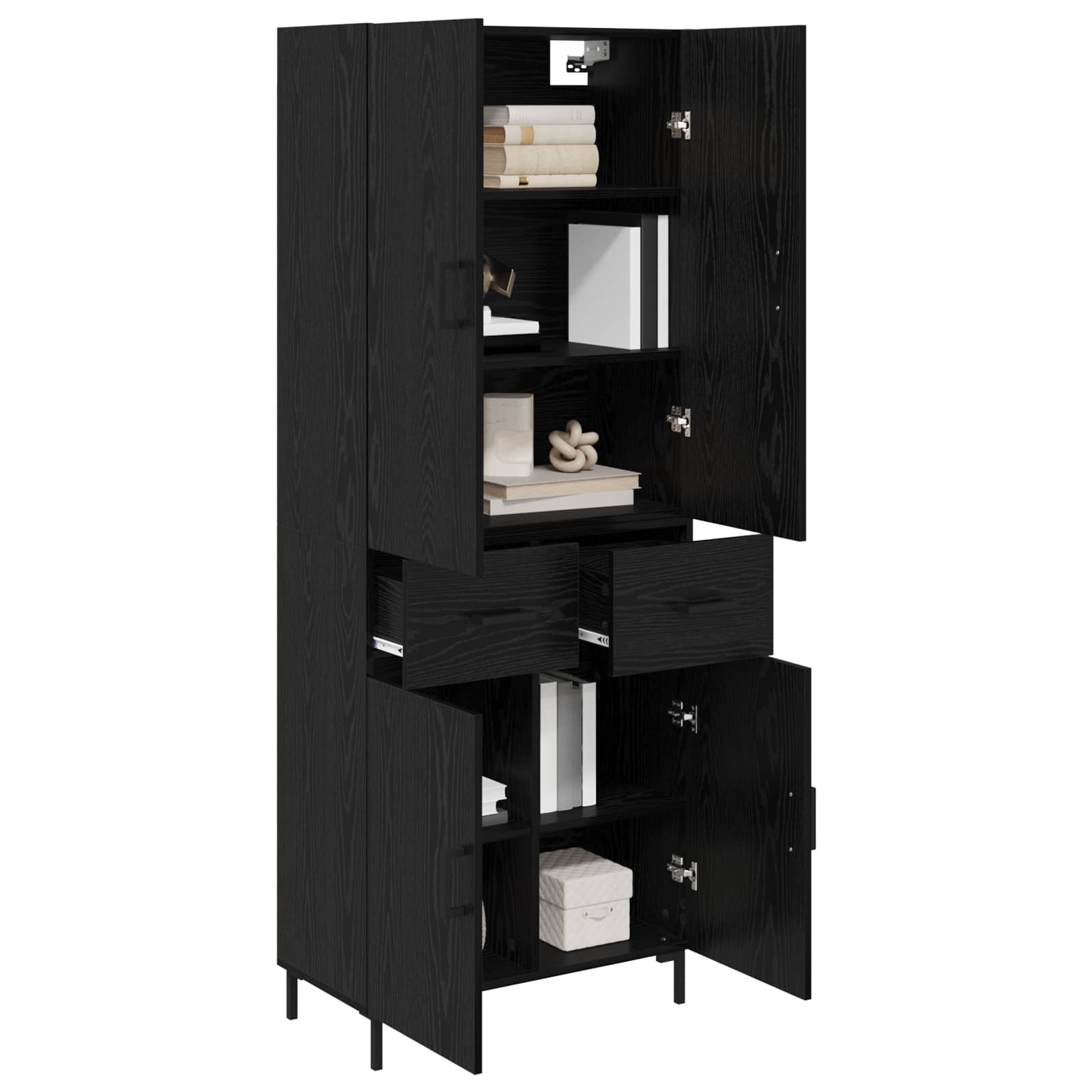 Highboard met lade Zwart Eiken 69,5 x 34 x 180 cm Bewerkt hout is nu te koop bij PeponiXL, paradijselijk wonen!
