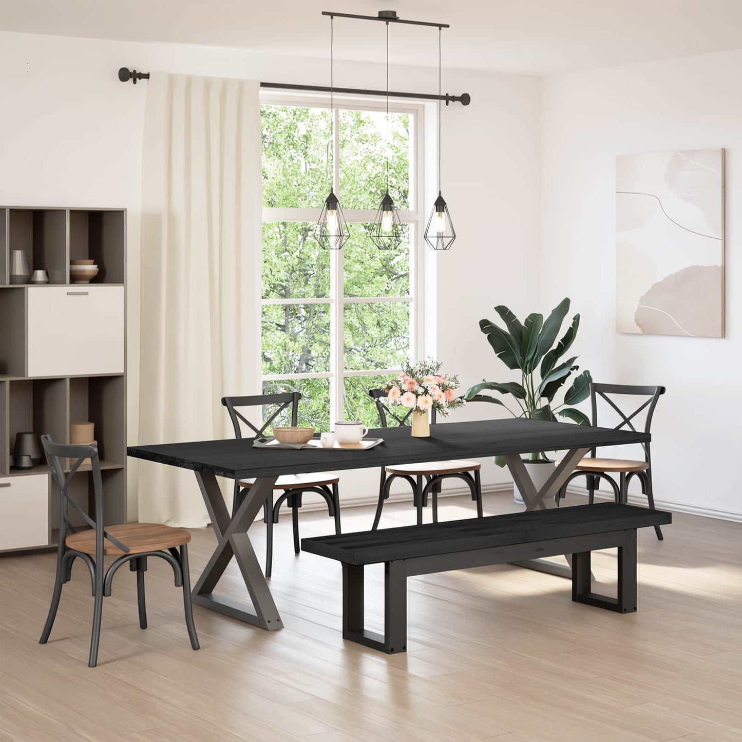 Eetbank NOAIN 180 x 41 x 45 cm Massief grenenhout Zwart is nu te koop bij PeponiXL, paradijselijk wonen!