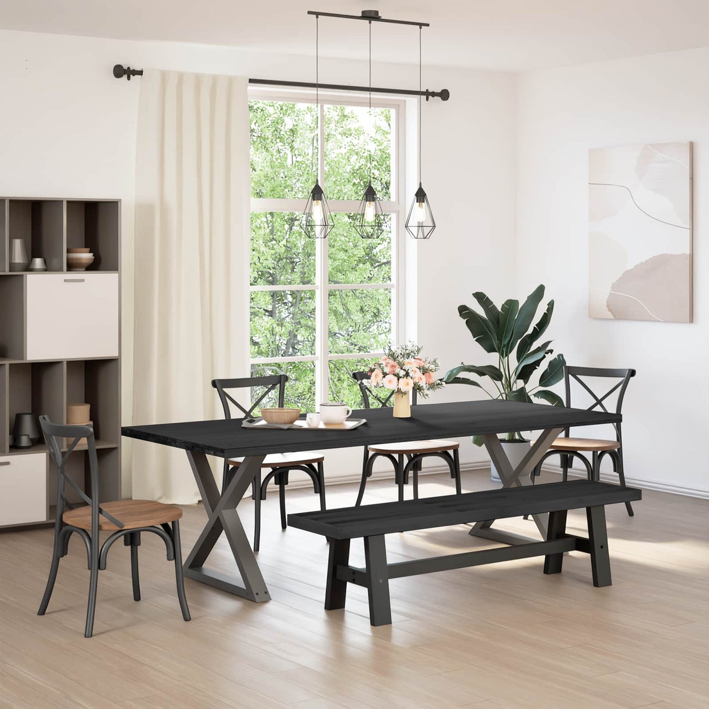 Eetbank NOAIN 160 x 41 x 45 cm Massief grenenhout Zwart is nu te koop bij PeponiXL, paradijselijk wonen!