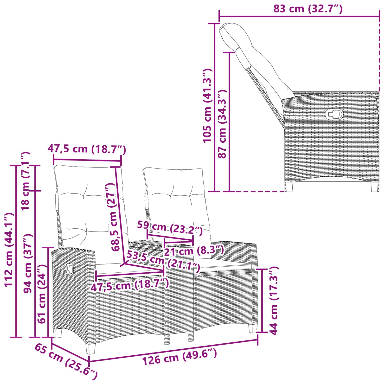 Ligbank met tafel Zwart en Cream Wit 126 x 65 x 112 cm is nu te koop bij PeponiXL, paradijselijk wonen!