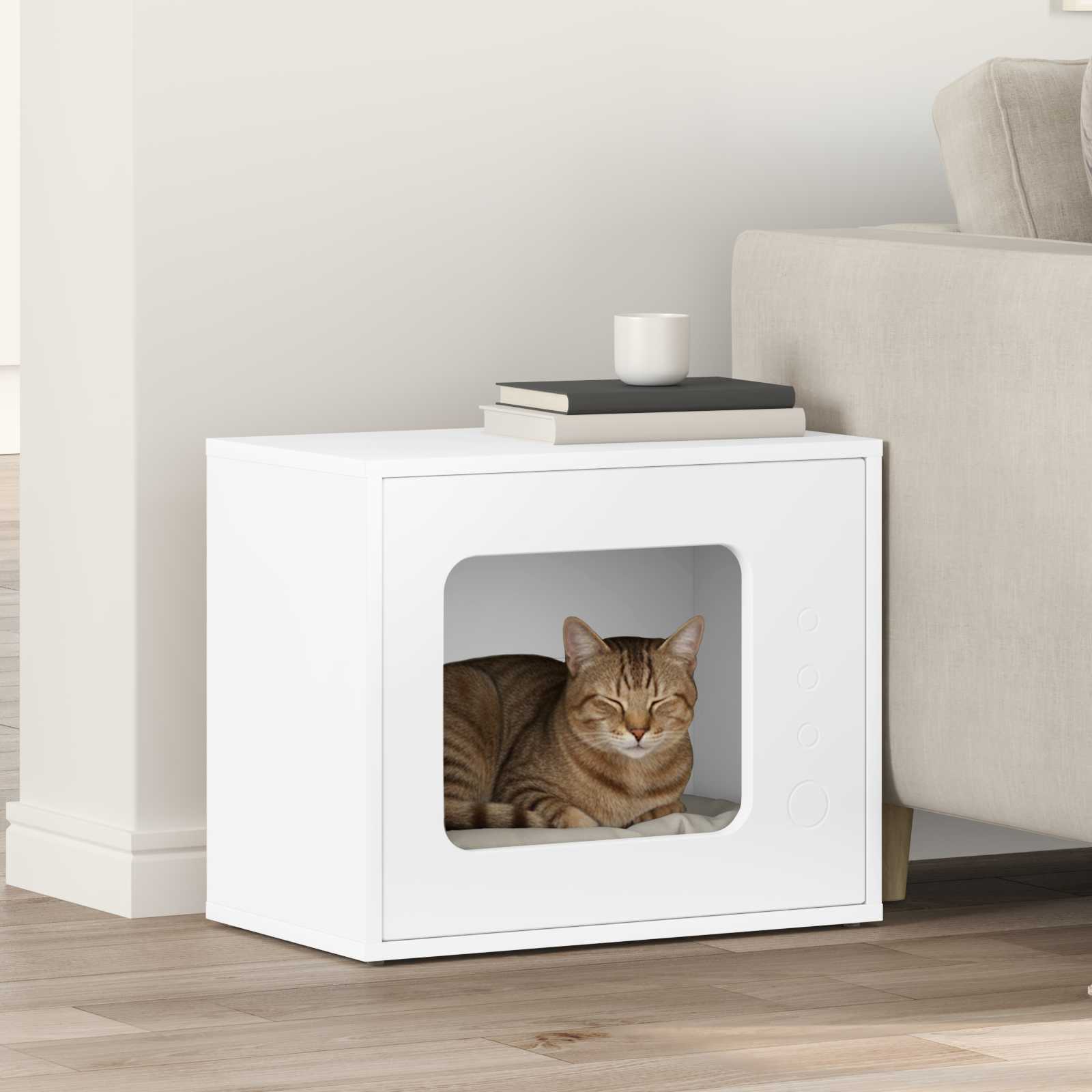 Kattenhuis Wit 51 x 30 x 42 cm Bewerkt hout is nu te koop bij PeponiXL, paradijselijk wonen!