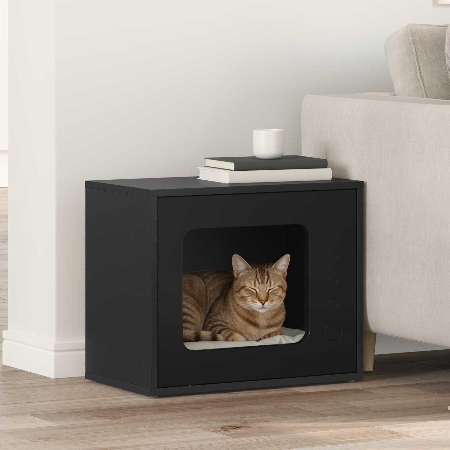 Kattenhuis Zwart 51 x 30 x 42,5 cm Bewerkt hout is nu te koop bij PeponiXL, paradijselijk wonen!