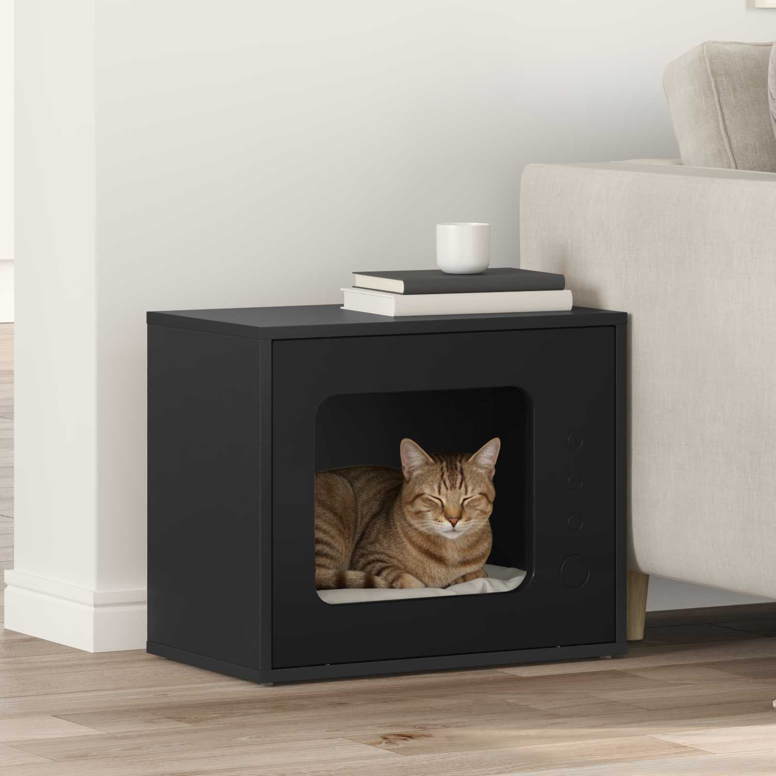 Kattenhuis Zwart 51 x 30 x 42,5 cm Bewerkt hout is nu te koop bij PeponiXL, paradijselijk wonen!