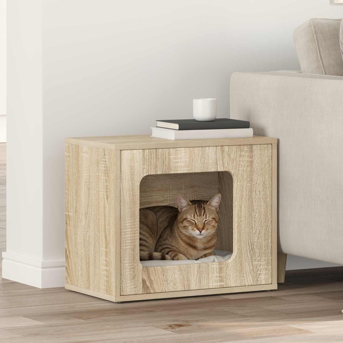 Kattenhuis Sonoma 51 x 30 x 42,5 cm Bewerkt hout is nu te koop bij PeponiXL, paradijselijk wonen!
