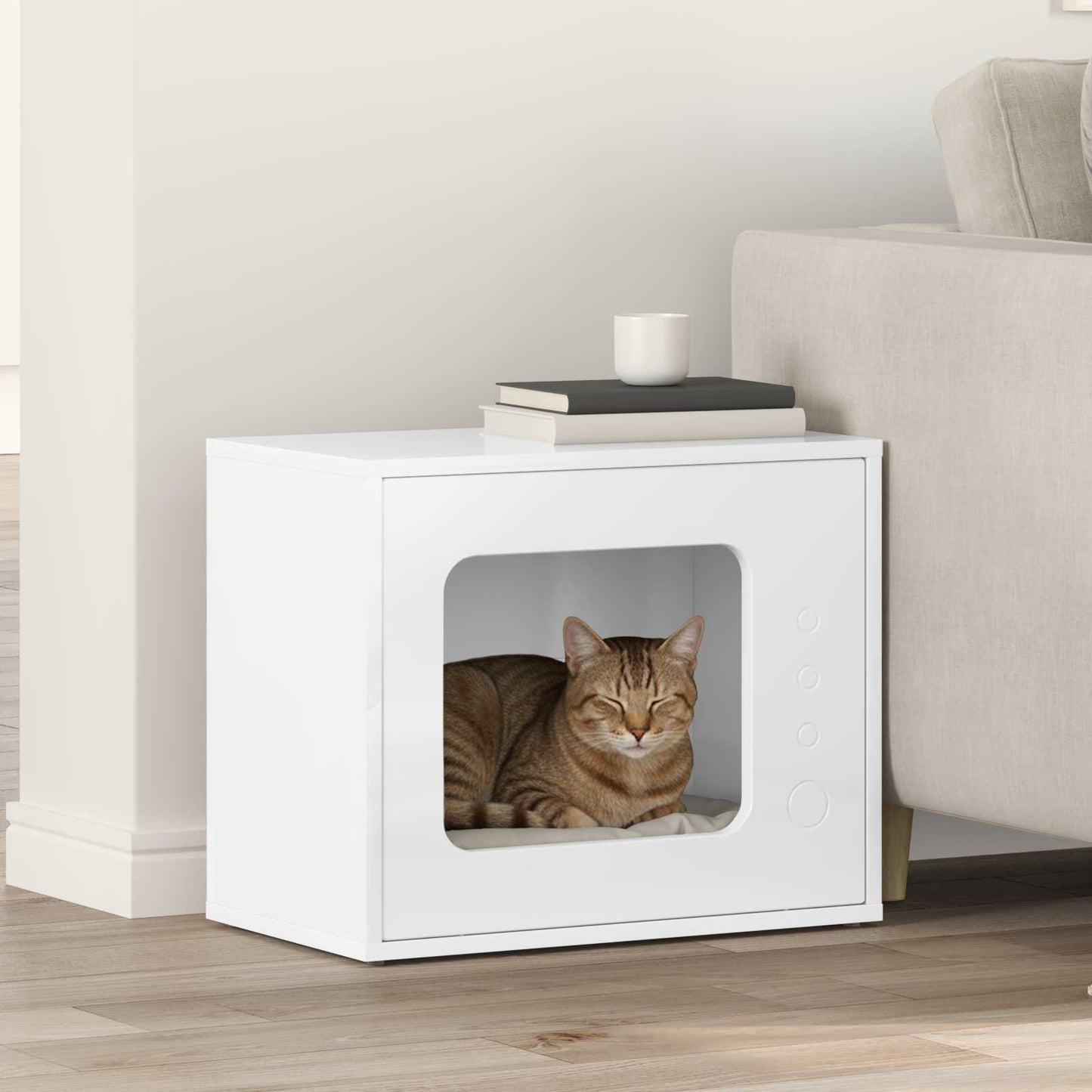 Kattenhuis Glanzend Wit 51 x 30 x 42,5 cm Bewerkt hout is nu te koop bij PeponiXL, paradijselijk wonen!