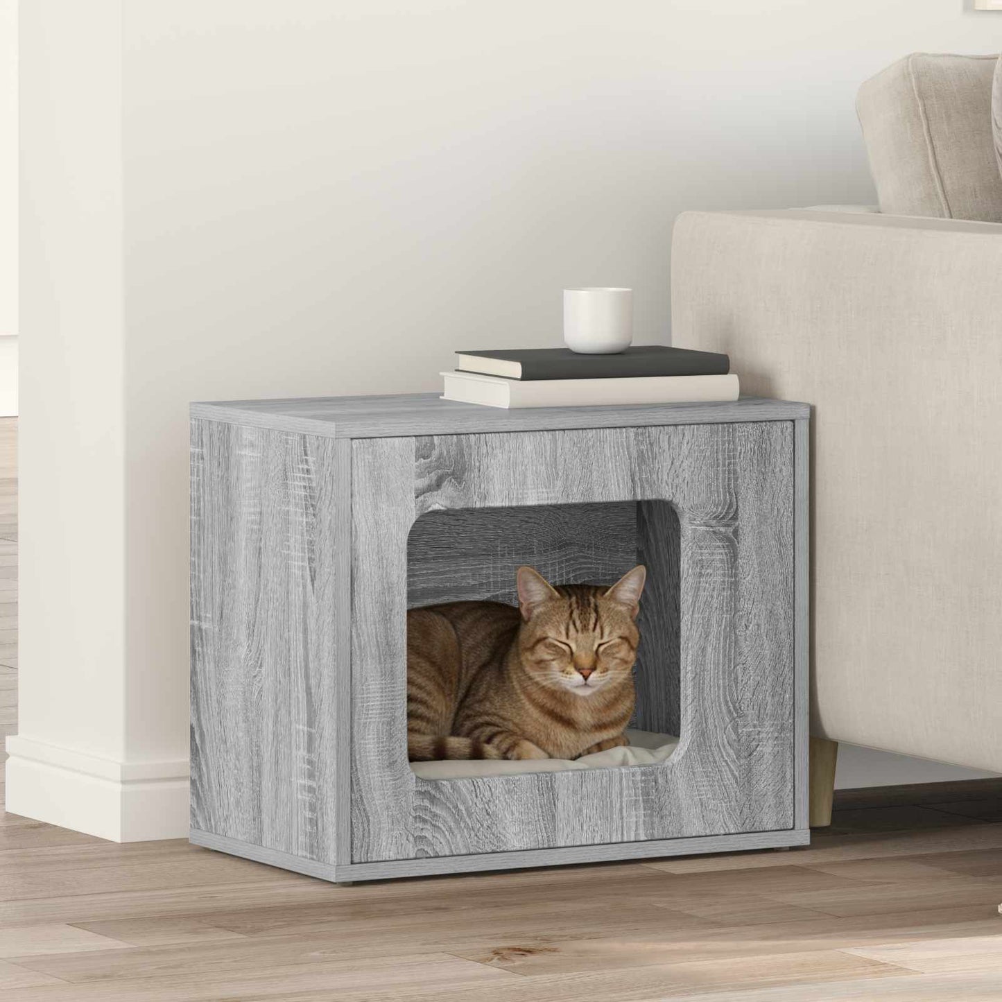 Kattenhuis Grijs Sonoma 51 x 30 x 42,5 cm Bewerkt hout is nu te koop bij PeponiXL, paradijselijk wonen!