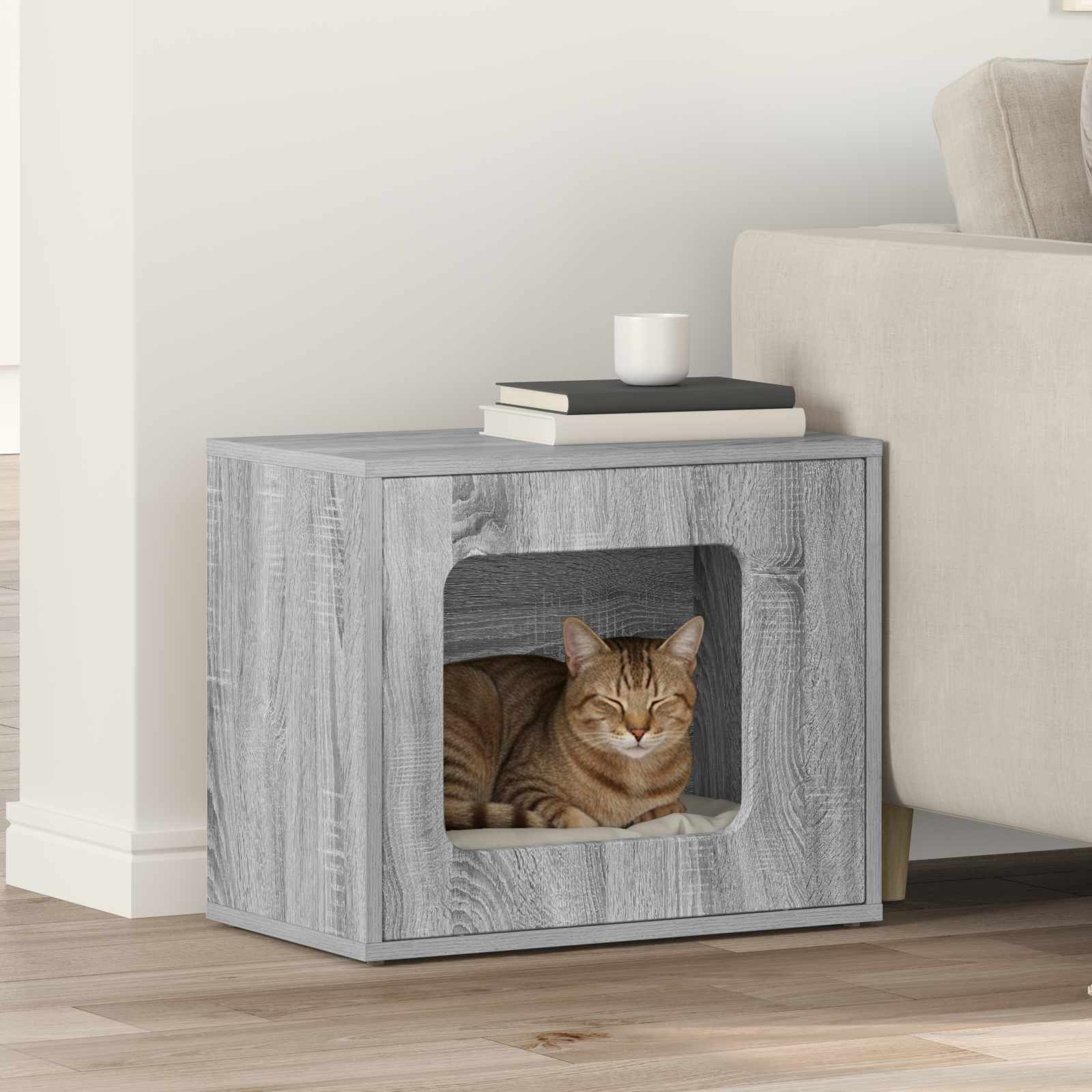 Kattenhuis Grijs Sonoma 51 x 30 x 42,5 cm Bewerkt hout is nu te koop bij PeponiXL, paradijselijk wonen!