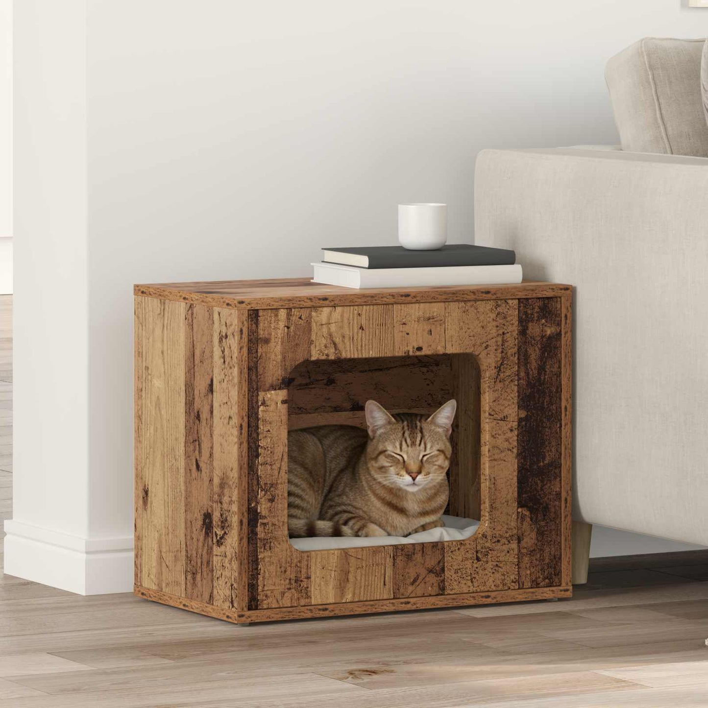 Kattenhuis Oudhout 51 x 30 x 42,5 cm Bewerkt hout is nu te koop bij PeponiXL, paradijselijk wonen!