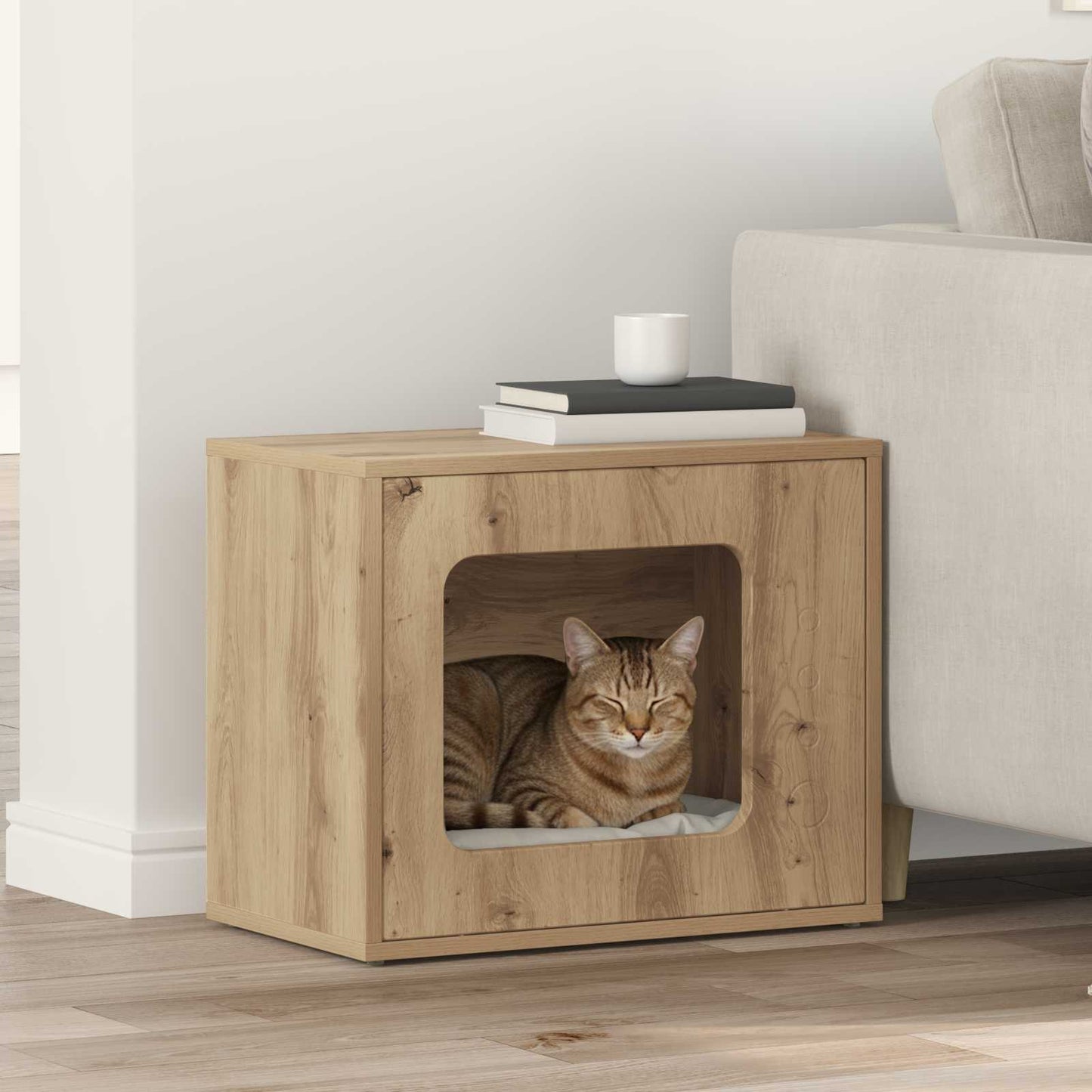 Kattenhuis Ambachtelijk eiken 51 x 30 x 42,5 cm Bewerkt hout is nu te koop bij PeponiXL, paradijselijk wonen!