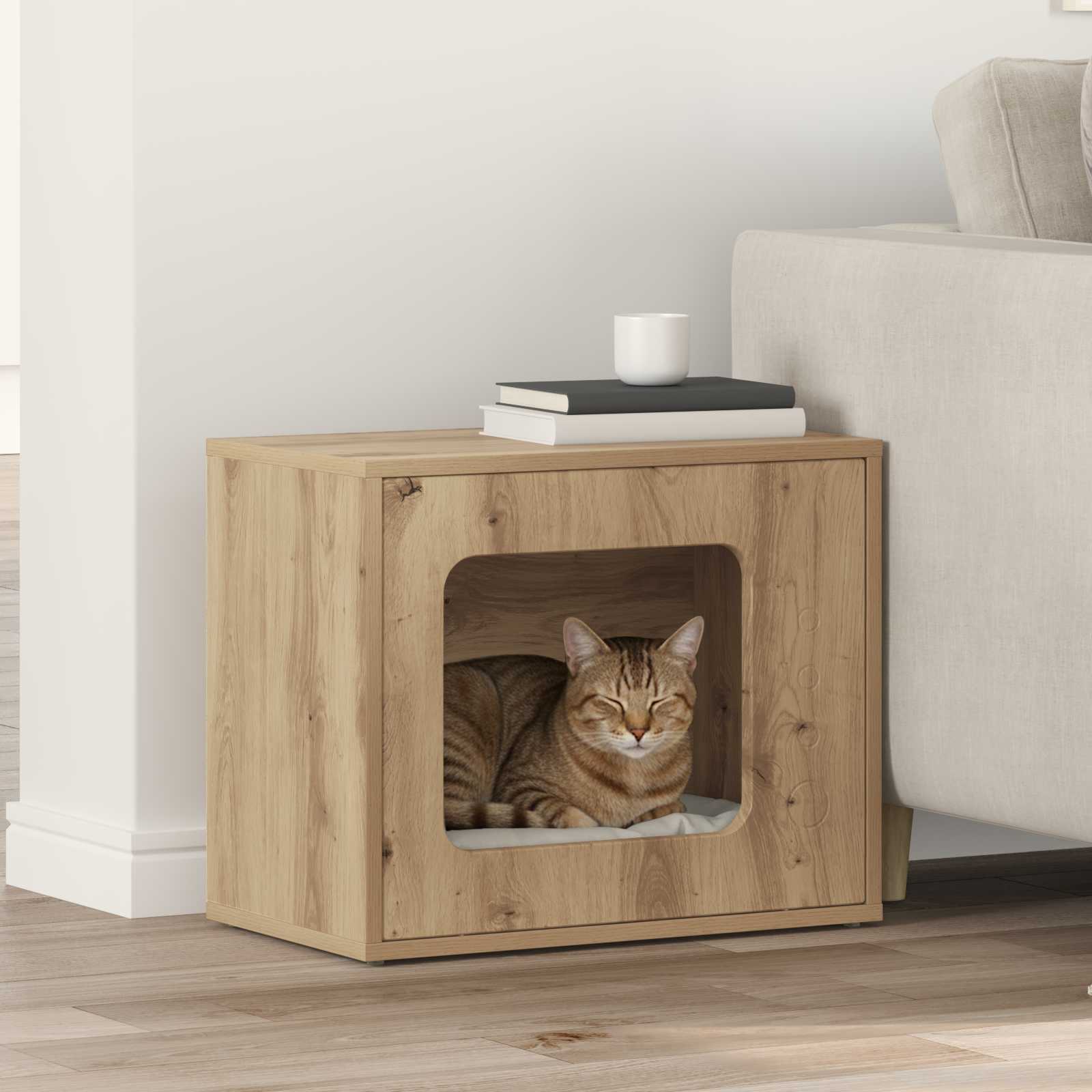 Kattenhuis Ambachtelijk eiken 51 x 30 x 42,5 cm Bewerkt hout is nu te koop bij PeponiXL, paradijselijk wonen!