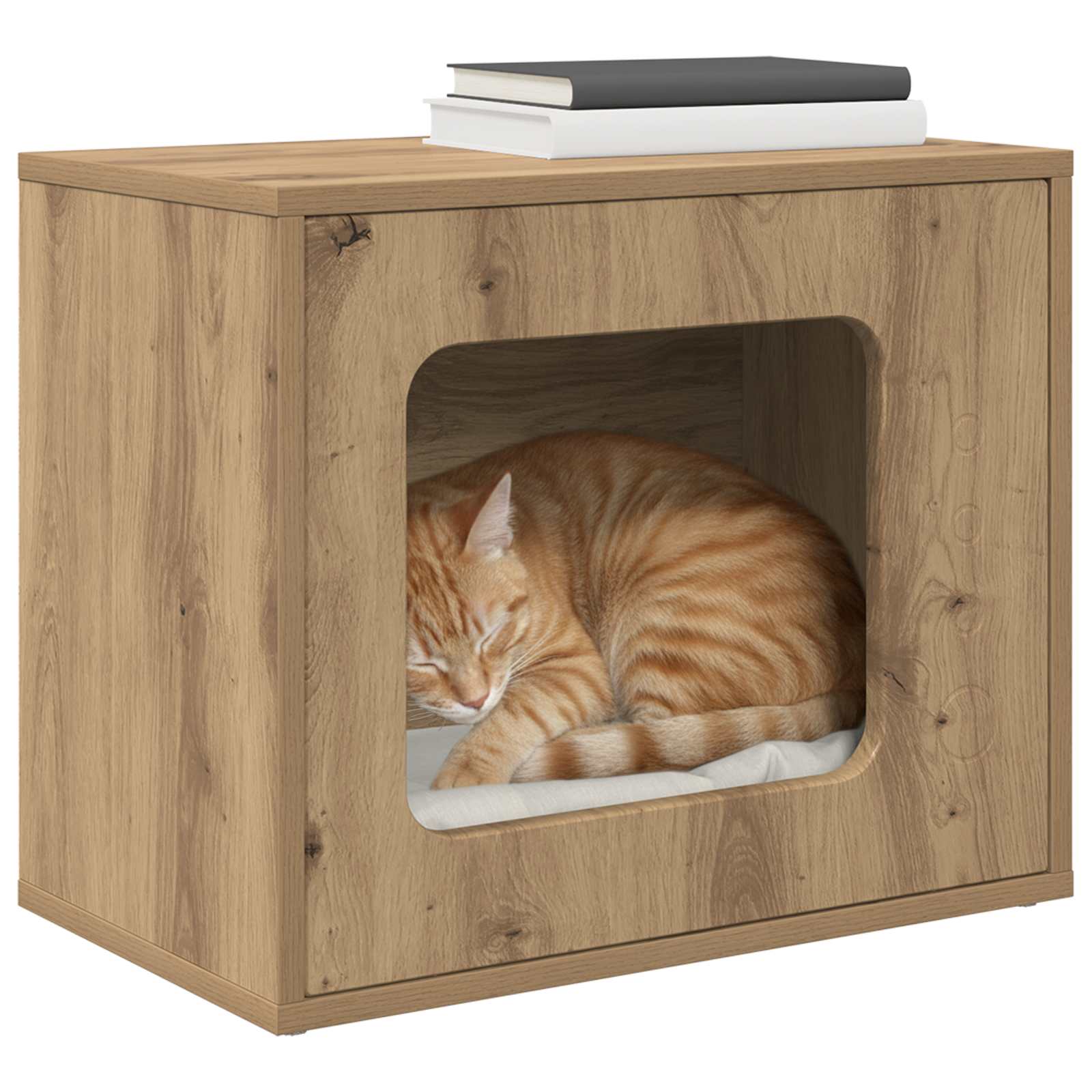 Kattenhuis Ambachtelijk eiken 51 x 30 x 42,5 cm Bewerkt hout is nu te koop bij PeponiXL, paradijselijk wonen!