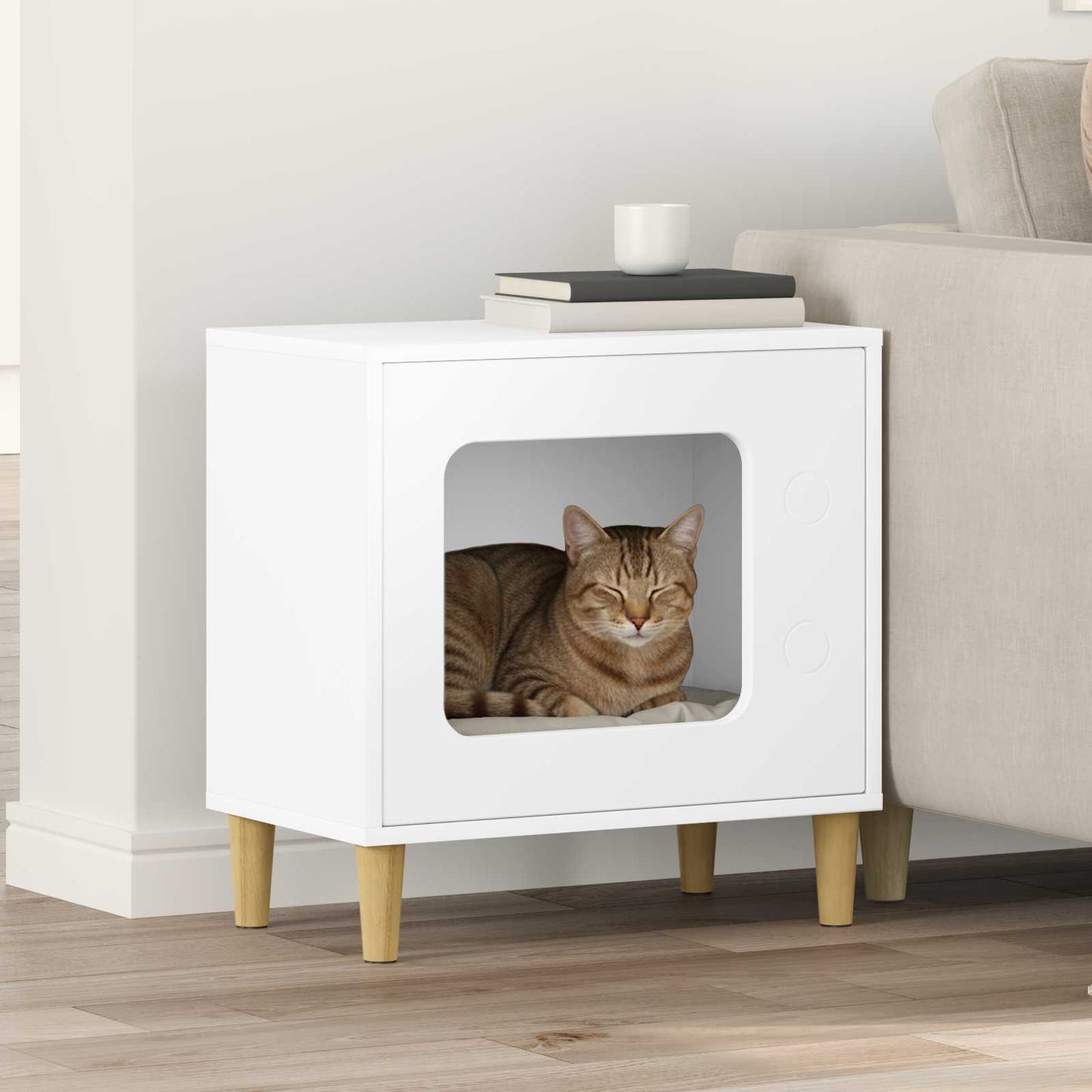 Kattenhuis Wit 51 x 30 x 52 cm Bewerkt hout is nu te koop bij PeponiXL, paradijselijk wonen!