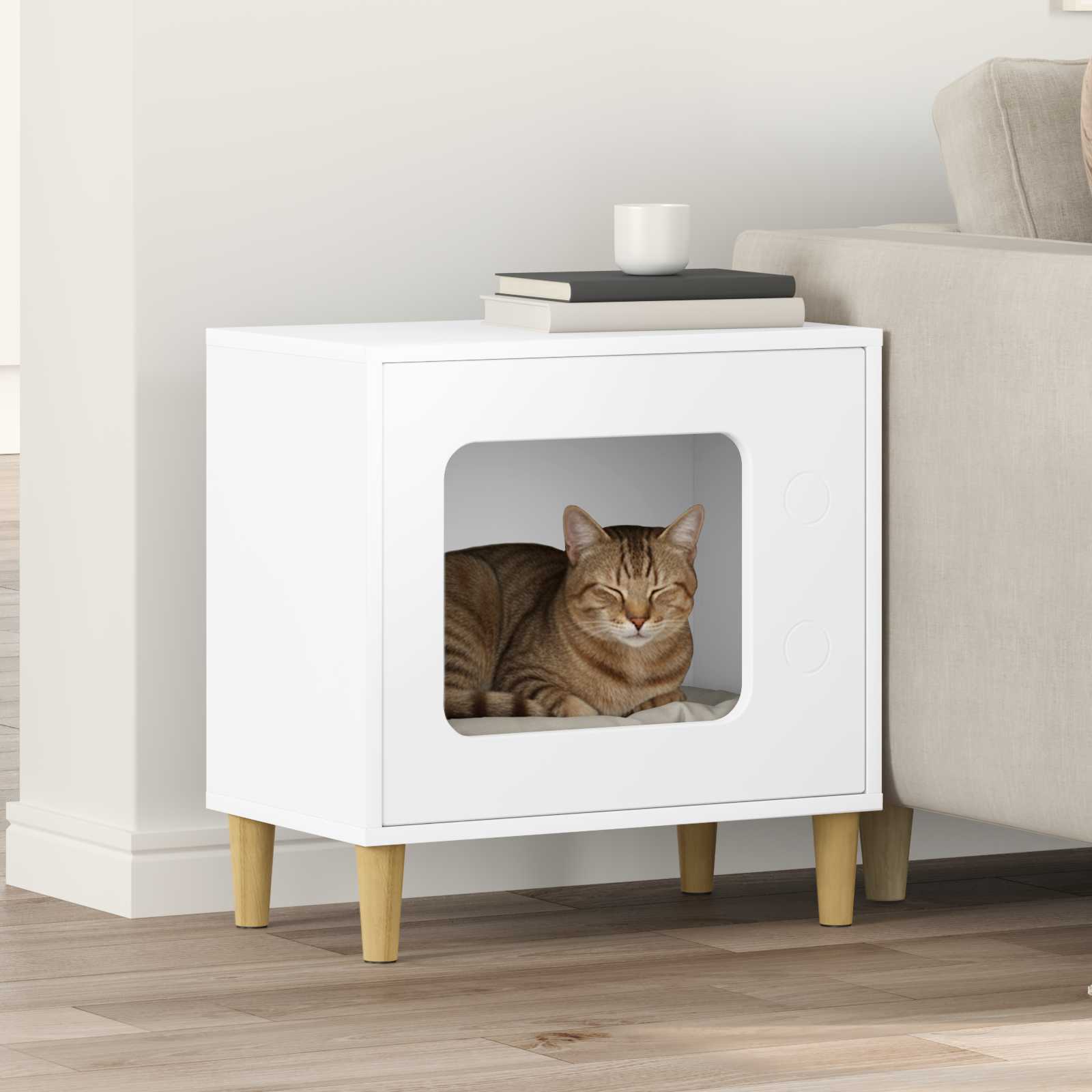 Kattenhuis Wit 51 x 30 x 52 cm Bewerkt hout is nu te koop bij PeponiXL, paradijselijk wonen!
