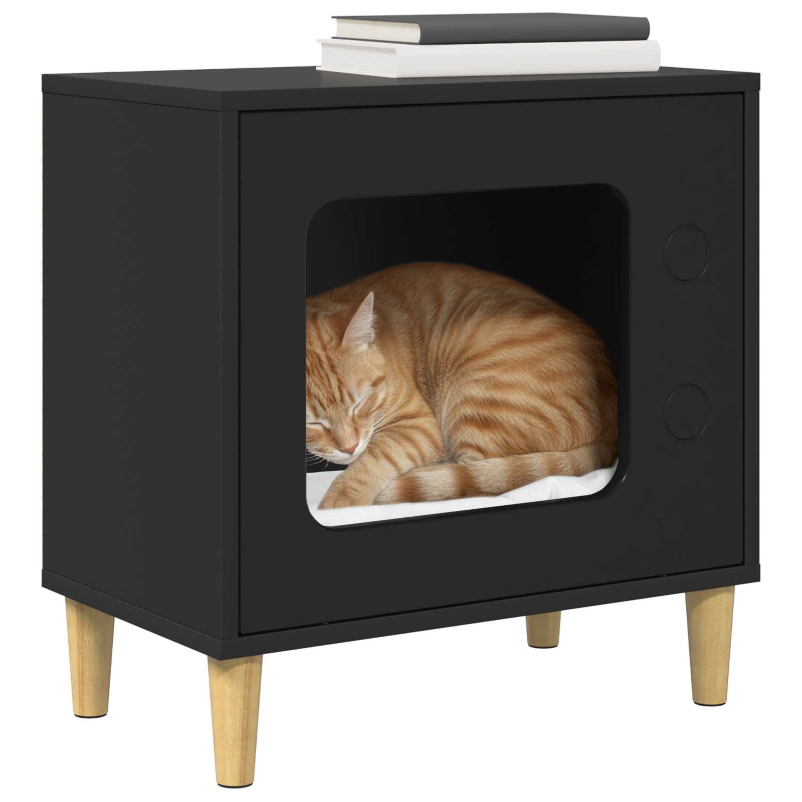 Kattenhuis Zwart 51 x 30 x 52 cm Bewerkt hout is nu te koop bij PeponiXL, paradijselijk wonen!