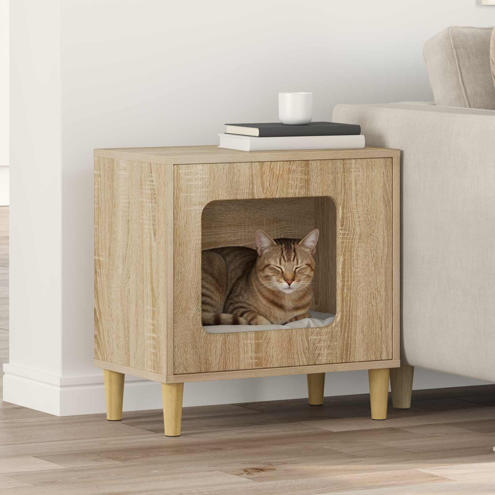 Kattenhuis Sonoma 51 x 30 x 52 cm Bewerkt hout is nu te koop bij PeponiXL, paradijselijk wonen!
