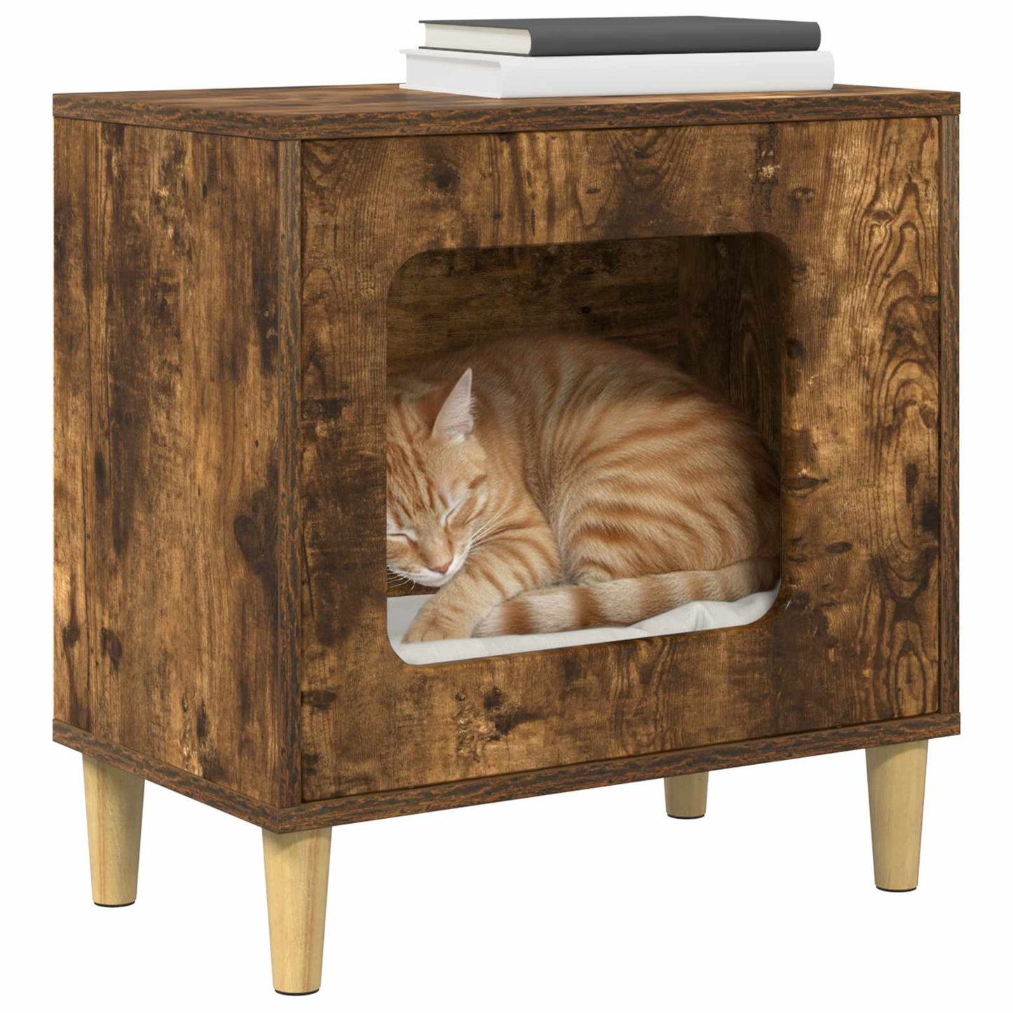 Kattenhuis Gerookt eiken 51 x 30 x 52 cm Bewerkt hout is nu te koop bij PeponiXL, paradijselijk wonen!