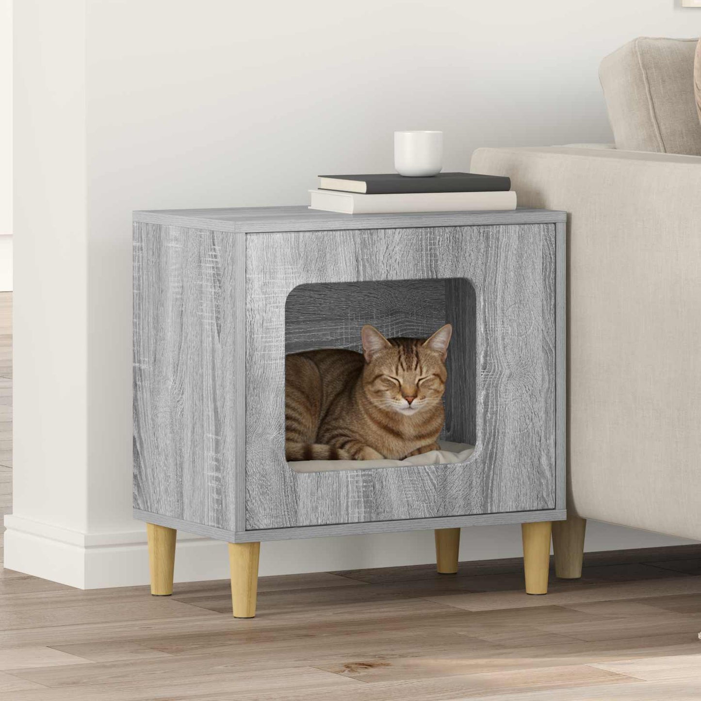 Kattenhuis Grijs Sonoma 51 x 30 x 52 cm Bewerkt hout is nu te koop bij PeponiXL, paradijselijk wonen!