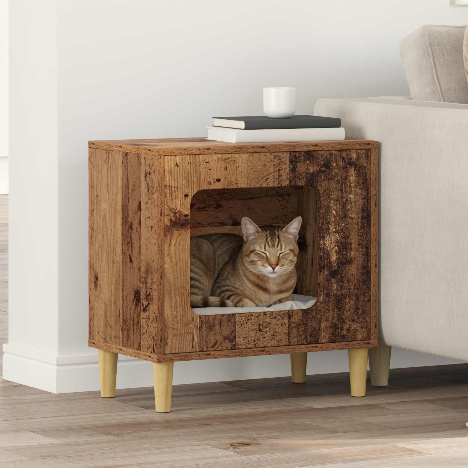 Kattenhuis Oudhout 51 x 30 x 52 cm Bewerkt hout is nu te koop bij PeponiXL, paradijselijk wonen!