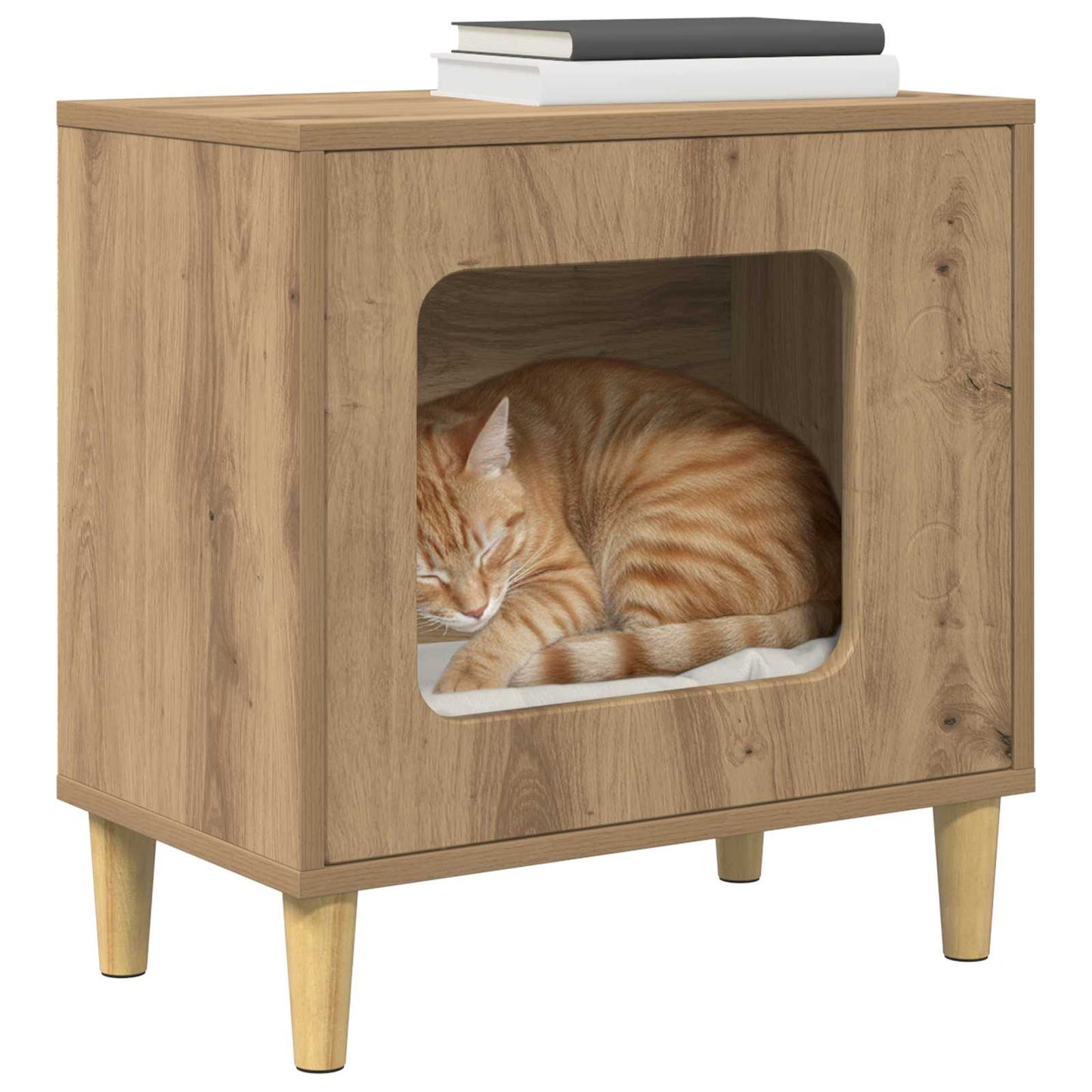Kattenhuis Ambachtelijk eiken 51 x 30 x 52 cm Bewerkt hout is nu te koop bij PeponiXL, paradijselijk wonen!