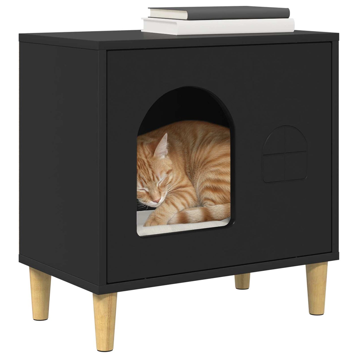 Kattenhuis Zwart 51 x 30 x 52 cm Bewerkt hout is nu te koop bij PeponiXL, paradijselijk wonen!