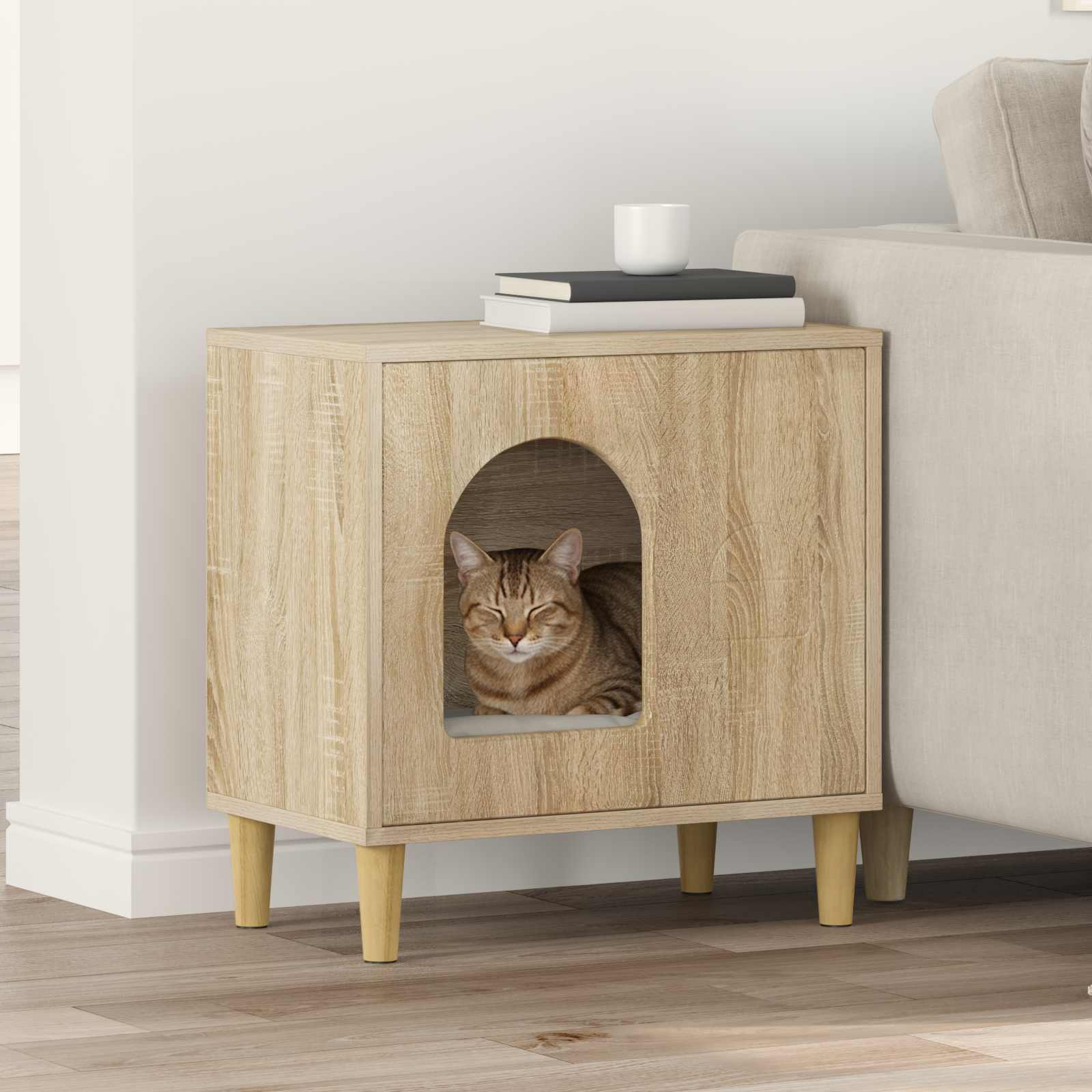 Kattenhuis Sonoma 51 x 30 x 52 cm Bewerkt hout is nu te koop bij PeponiXL, paradijselijk wonen!