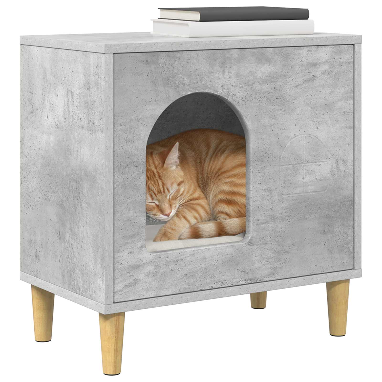 Kattenhuis Beton 51 x 30 x 52 cm Bewerkt hout is nu te koop bij PeponiXL, paradijselijk wonen!