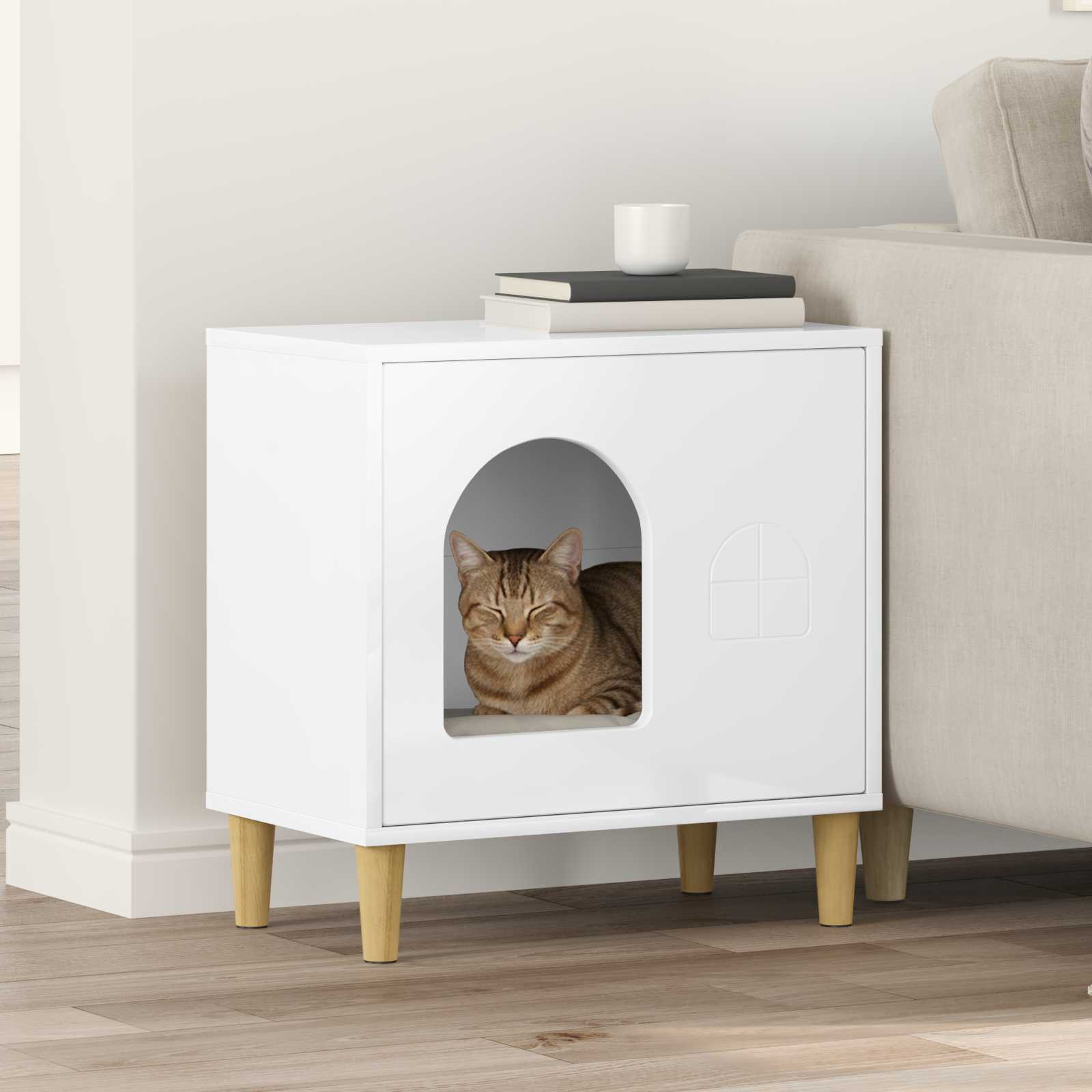 Kattenhuis Glanzend Wit 51 x 30 x 52 cm Bewerkt hout is nu te koop bij PeponiXL, paradijselijk wonen!