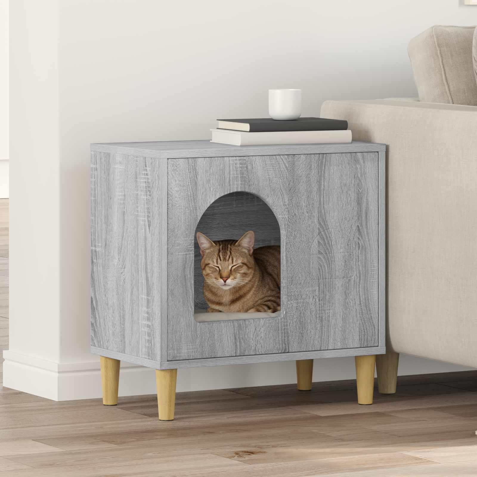 Kattenhuis Grijs Sonoma 51 x 30 x 52 cm Bewerkt hout is nu te koop bij PeponiXL, paradijselijk wonen!