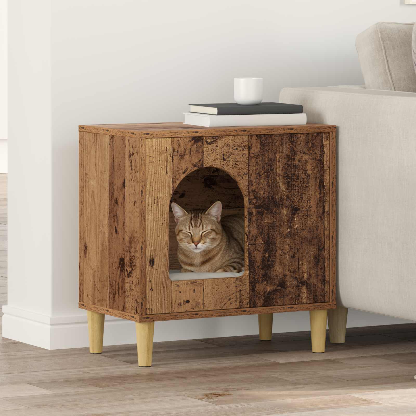 Kattenhuis Oudhout 51 x 30 x 52 cm Bewerkt hout is nu te koop bij PeponiXL, paradijselijk wonen!