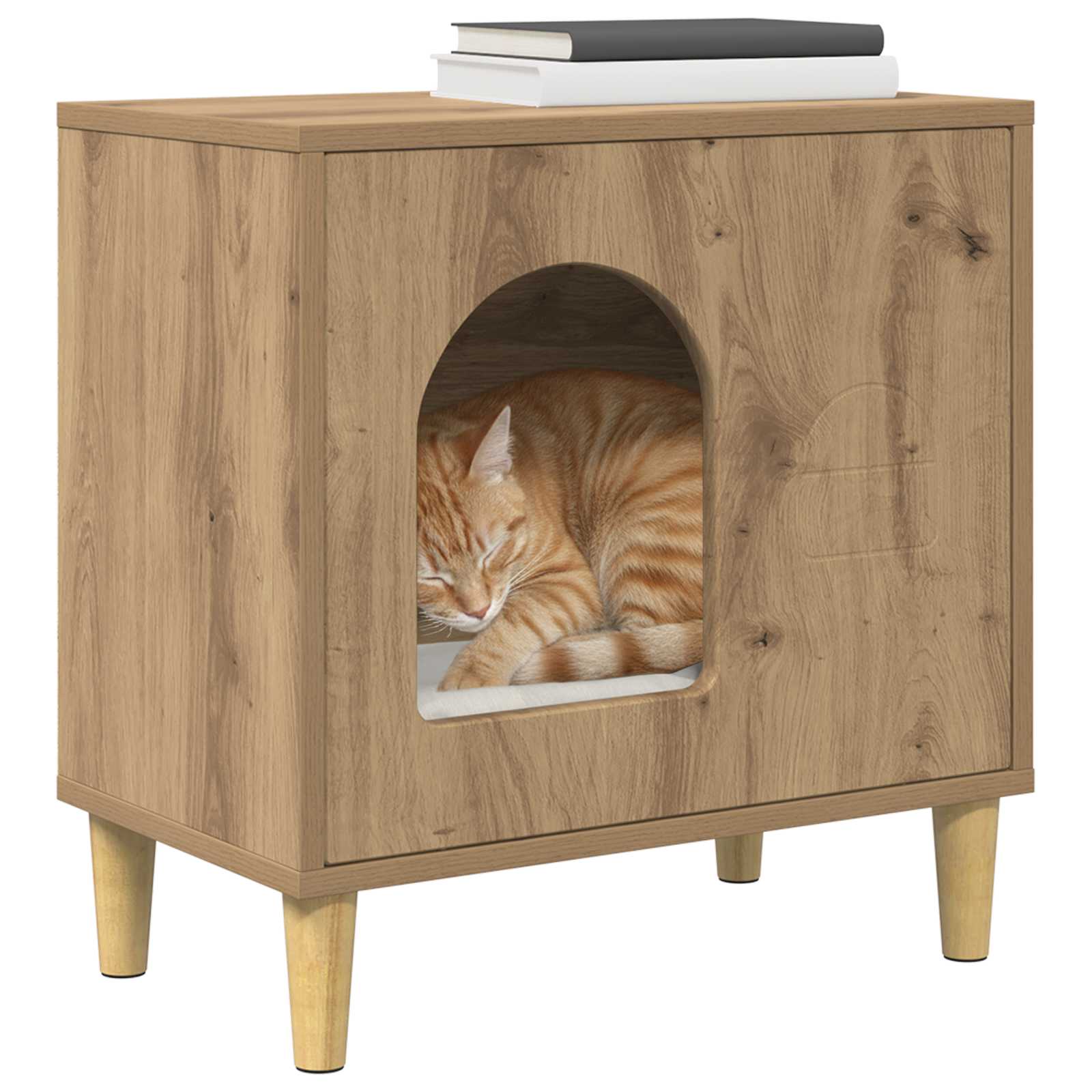 Kattenhuis Ambachtelijk eiken 51 x 30 x 52 cm Bewerkt hout is nu te koop bij PeponiXL, paradijselijk wonen!