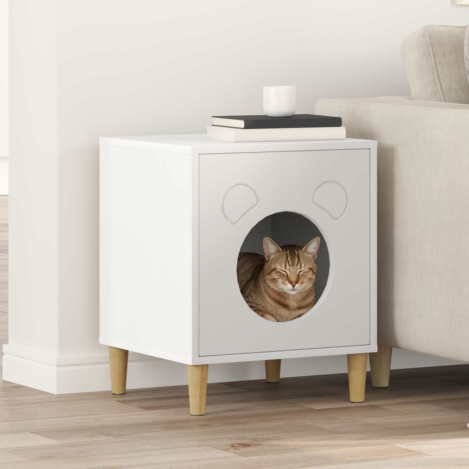 Kattenhuis Wit 42,5 x 40 x 53 cm Bewerkt hout is nu te koop bij PeponiXL, paradijselijk wonen!