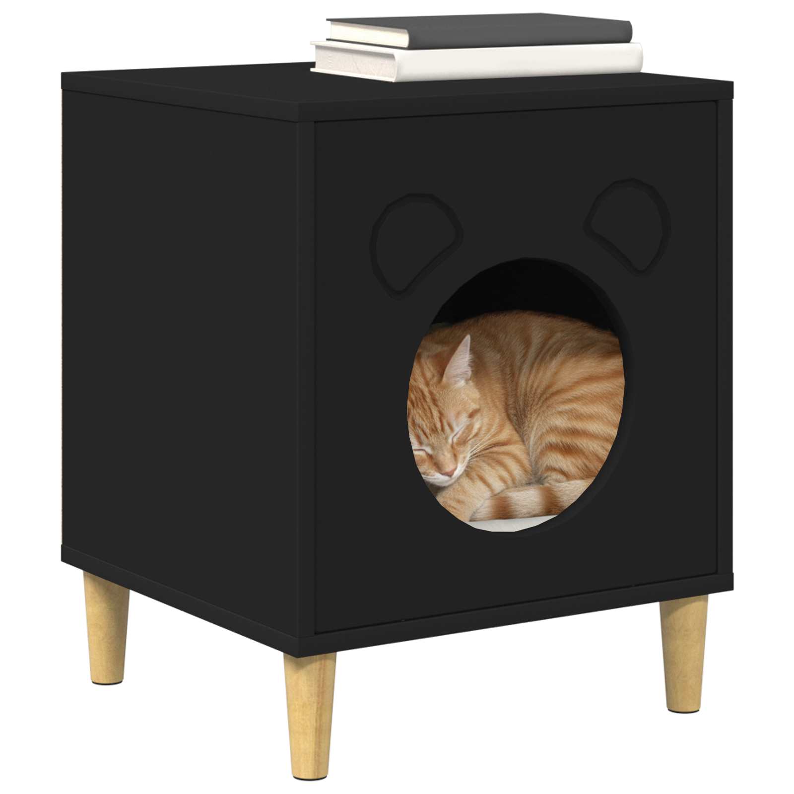 Kattenhuis Zwart 42,5 x 40 x 53 cm Bewerkt hout is nu te koop bij PeponiXL, paradijselijk wonen!