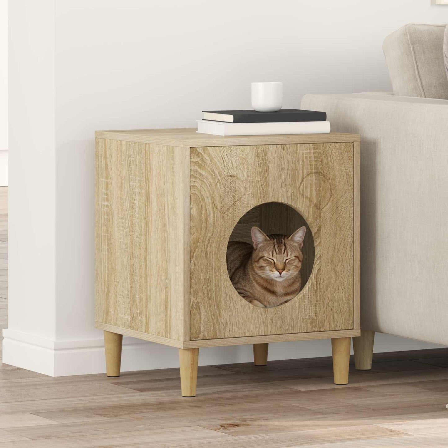 Kattenhuis Sonoma 42,5 x 40 x 53 cm Bewerkt hout is nu te koop bij PeponiXL, paradijselijk wonen!