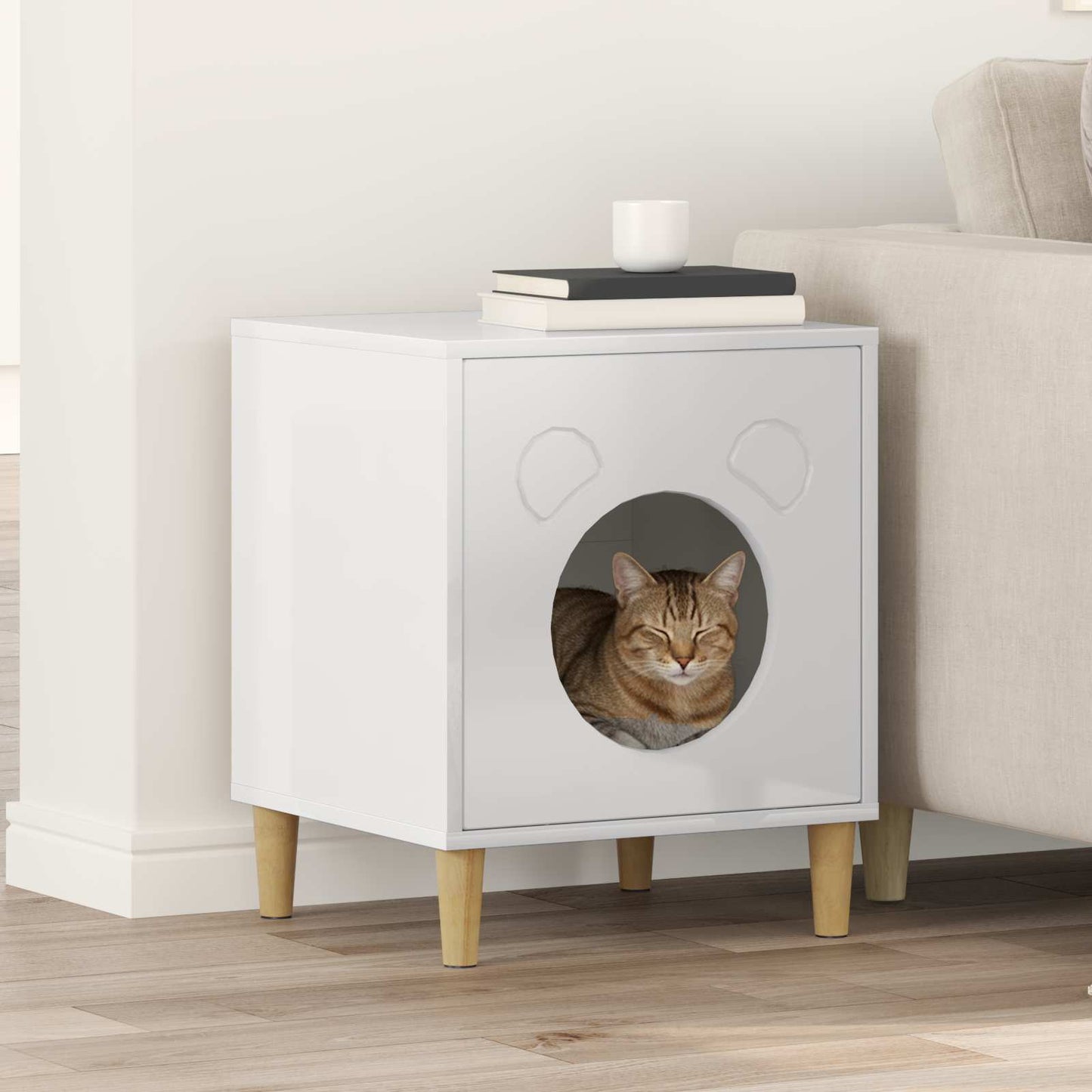 Kattenhuis Glanzend Wit 42,5 x 40 x 53 cm Bewerkt hout is nu te koop bij PeponiXL, paradijselijk wonen!