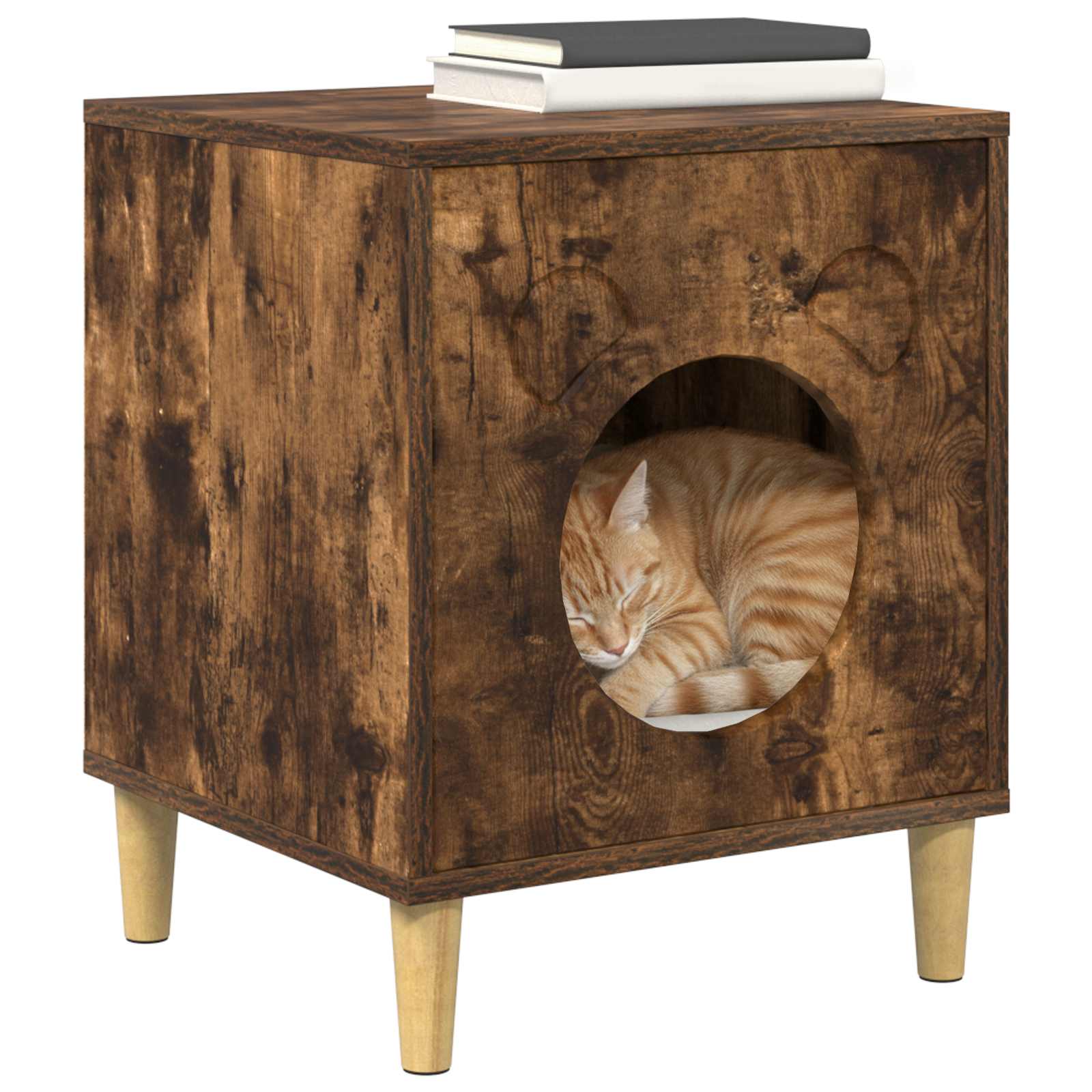 Kattenhuis Gerookt eiken 42,5 x 40 x 53 cm Bewerkt hout is nu te koop bij PeponiXL, paradijselijk wonen!