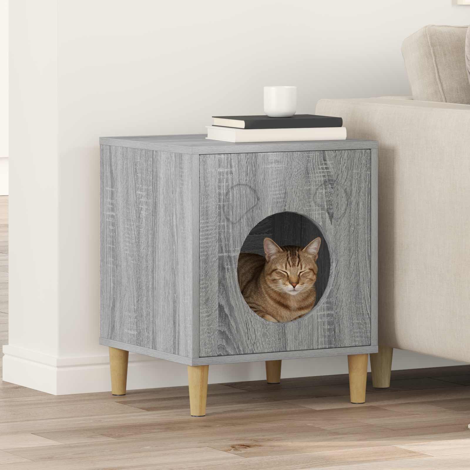 Kattenhuis Grijs Sonoma 42,5 x 40 x 53 cm Bewerkt hout is nu te koop bij PeponiXL, paradijselijk wonen!