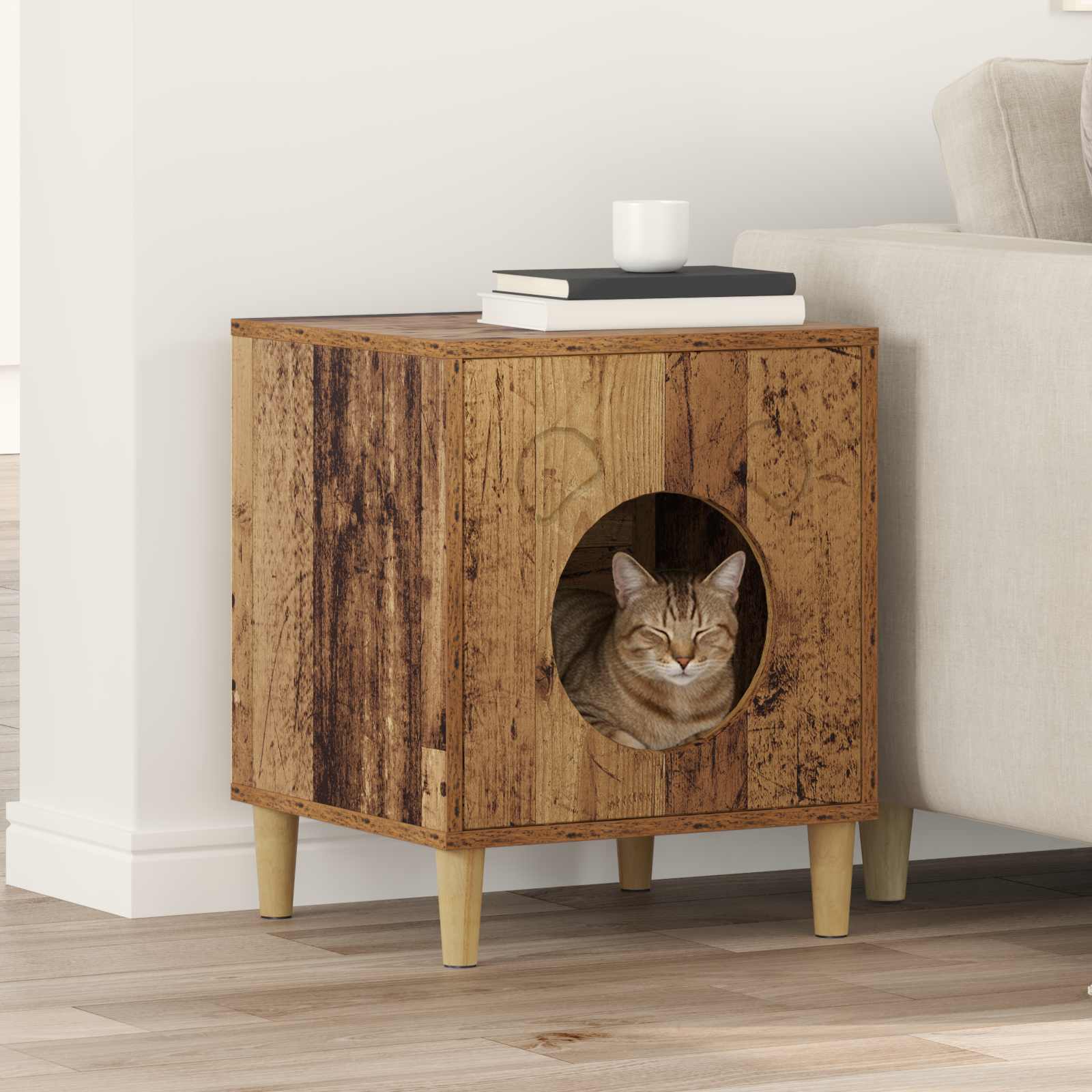 Kattenhuis Oudhout 42,5 x 40 x 53 cm Bewerkt hout is nu te koop bij PeponiXL, paradijselijk wonen!