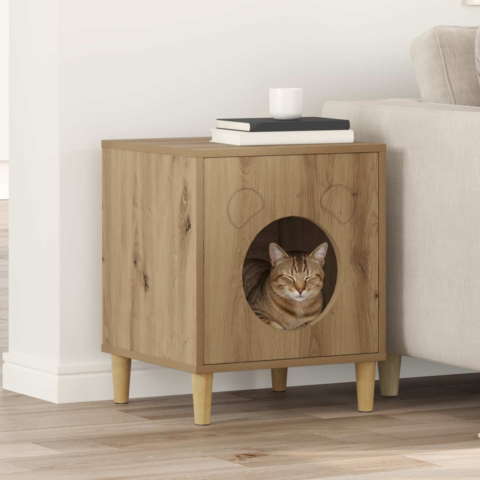 Kattenhuis Ambachtelijk eiken 42,5 x 40 x 53 cm Bewerkt hout is nu te koop bij PeponiXL, paradijselijk wonen!