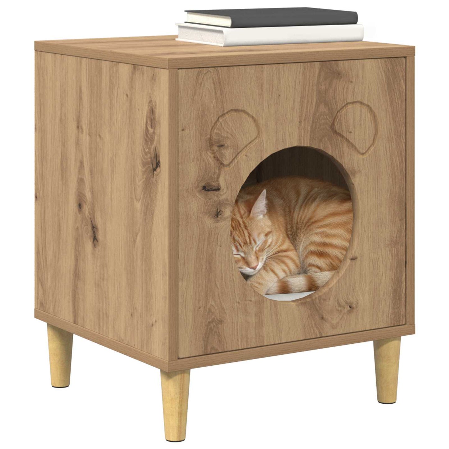 Kattenhuis Ambachtelijk eiken 42,5 x 40 x 53 cm Bewerkt hout is nu te koop bij PeponiXL, paradijselijk wonen!