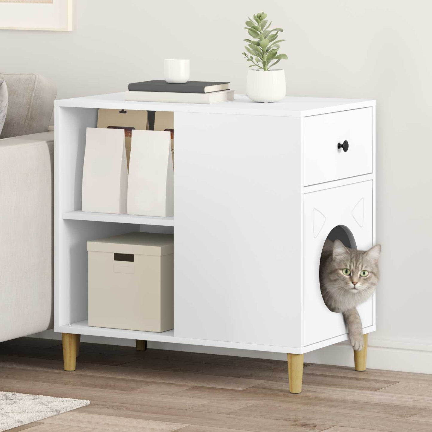 Kattenhuis Wit 72 x 42,5 x 70 cm Bewerkt hout is nu te koop bij PeponiXL, paradijselijk wonen!
