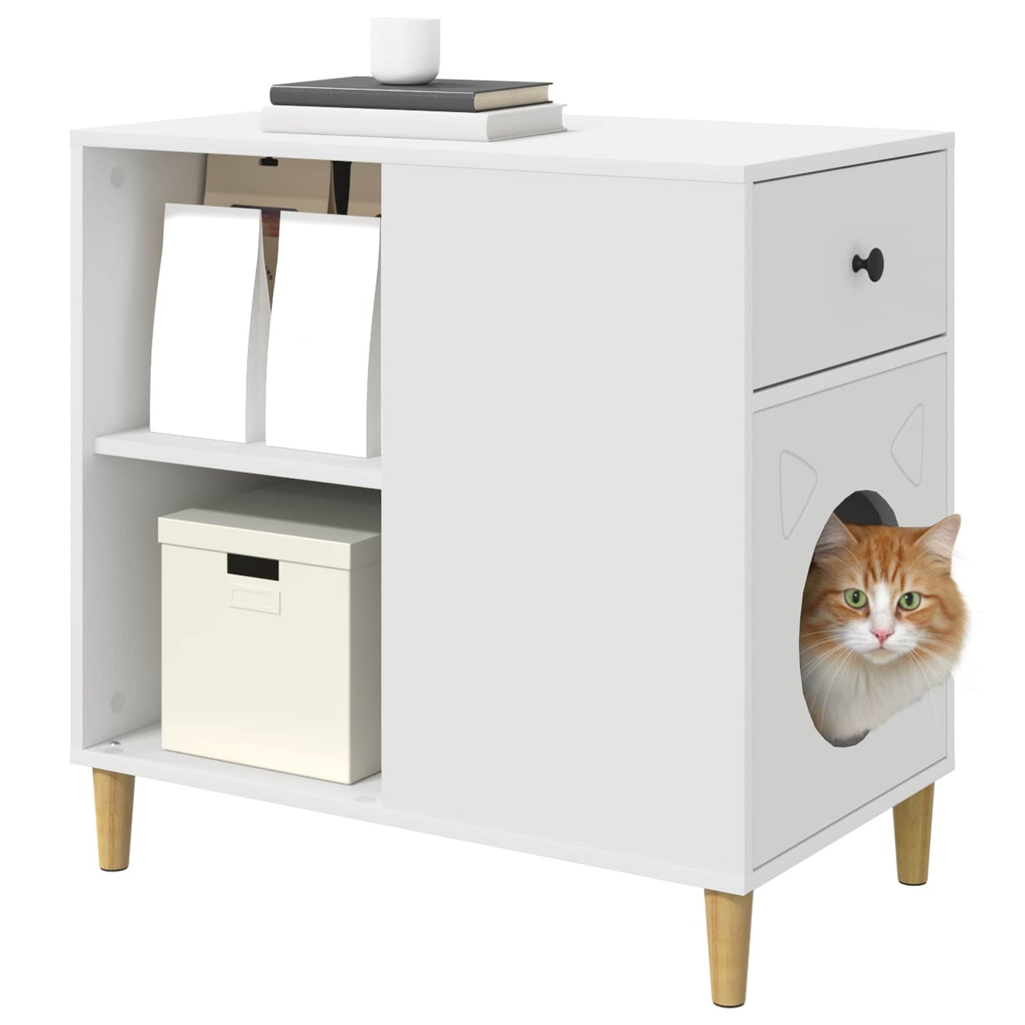 Kattenhuis Wit 72 x 42,5 x 70 cm Bewerkt hout is nu te koop bij PeponiXL, paradijselijk wonen!