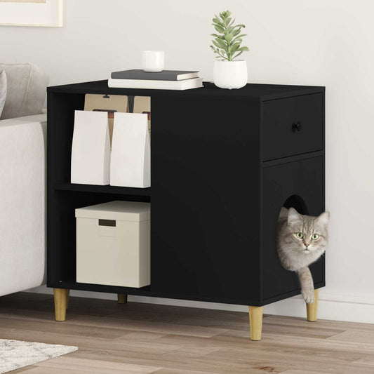 Kattenhuis Zwart 72 x 42,5 x 70 cm Bewerkt hout is nu te koop bij PeponiXL, paradijselijk wonen!
