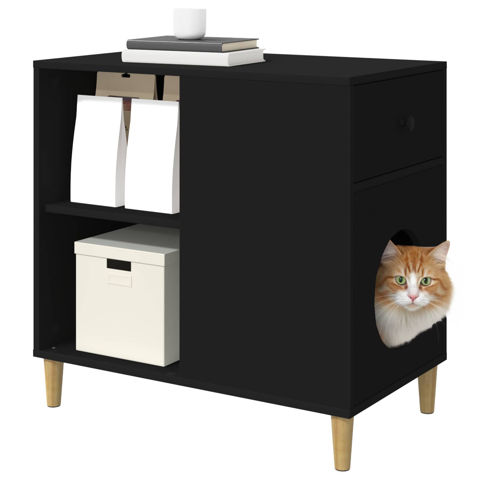 Kattenhuis Zwart 72 x 42,5 x 70 cm Bewerkt hout is nu te koop bij PeponiXL, paradijselijk wonen!