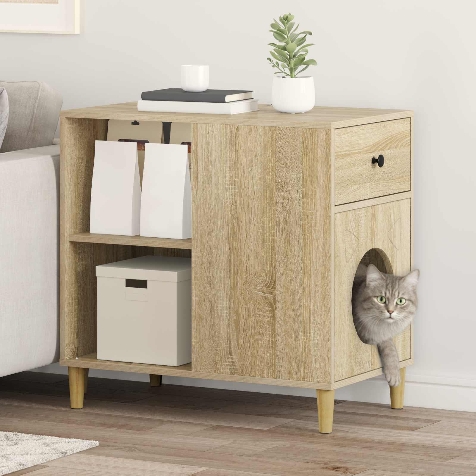 Kattenhuis Sonoma 72 x 42,5 x 70 cm Bewerkt hout is nu te koop bij PeponiXL, paradijselijk wonen!