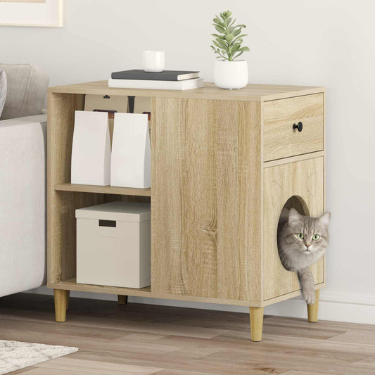 Kattenhuis Sonoma 72 x 42,5 x 70 cm Bewerkt hout is nu te koop bij PeponiXL, paradijselijk wonen!